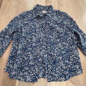 Pure Collection Blue White Floral Button Up Blouse Women’s Size 16 3/4 Sleeve
